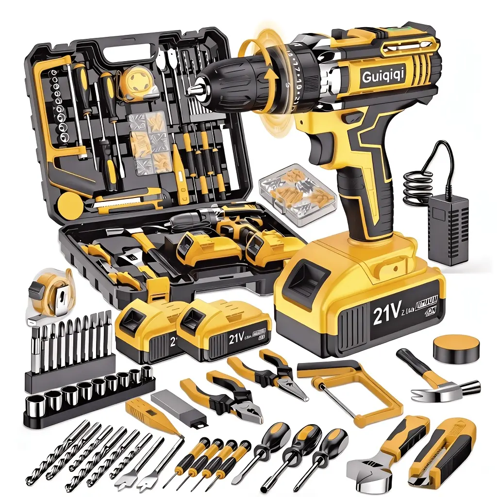 21V Cordless Impact Drill Kit With 18 Plus 1 Torque Settings 45Nm Max Torque Built In LED Light, 2-Speed Settings, Rechargeable Battery And Fast Charger Ideal For Home Renovation Woodworking Furniture Assembly Metal Drilling