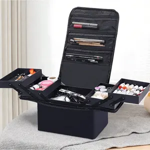 Grande valigetta per trucchi, valigetta organizer professionale con 4 vassoi per kit di unghie e strumenti di bellezza come spazzole, trousse per trucco, borsa organizer per trucco da viaggio con cinghia regolabile, borsa per cosmetici tiktokshopspringglo