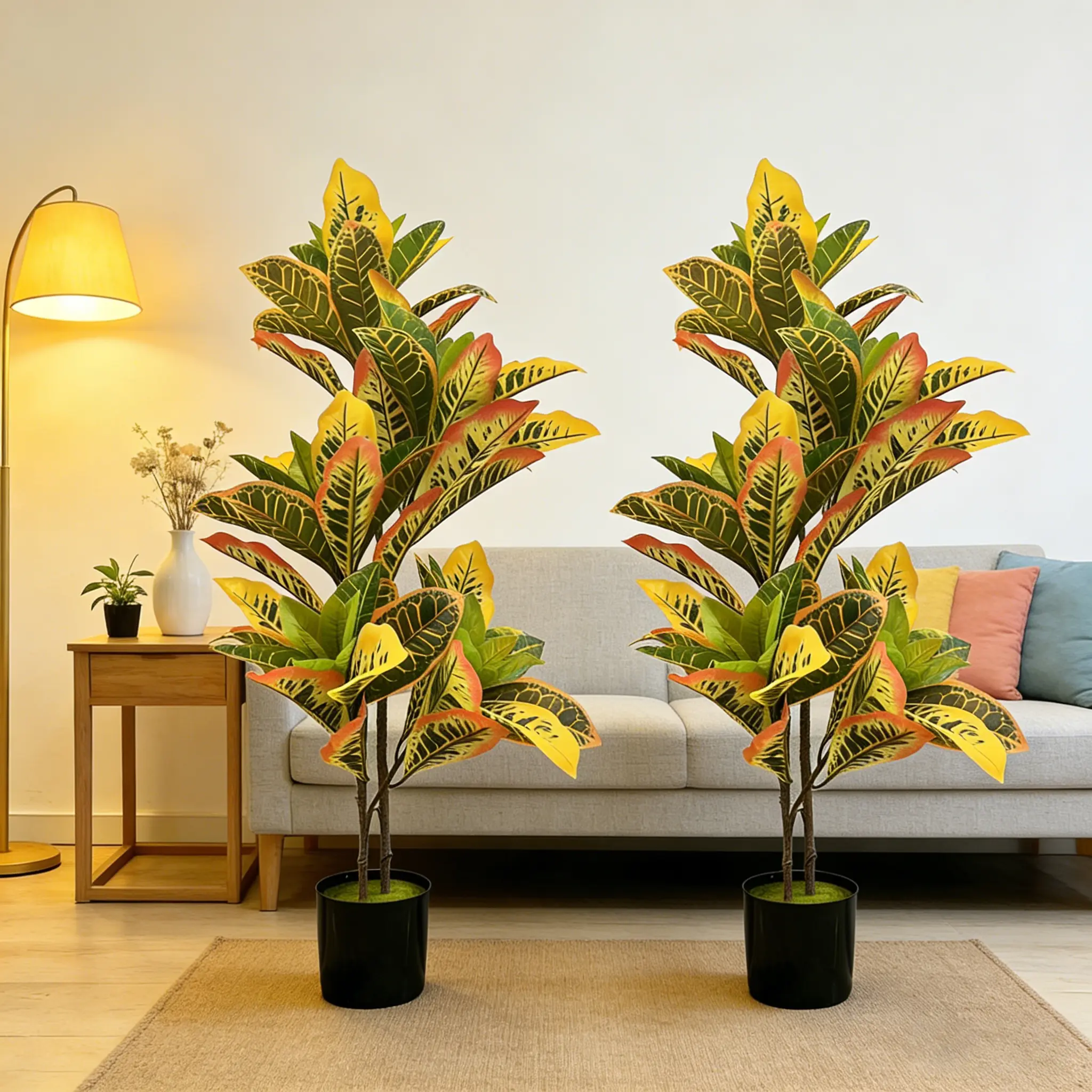 35” Artificial Croton Potted Plant with UV Proof Low Maintenance Decor Perfect for Home Patio Good Vibes Happy Home