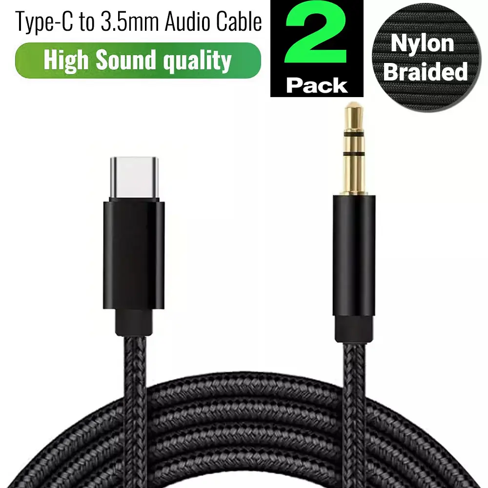 2 Pack USB-C to 3.5mm AUX Cable | Type-C to Aux Audio Cord for Car Stereo Headphones Speakers 2 Pack USB-C to 3.5mm AUX Cable | Type-C to Aux Audio Cord for Car Stereo Headphones Speakers