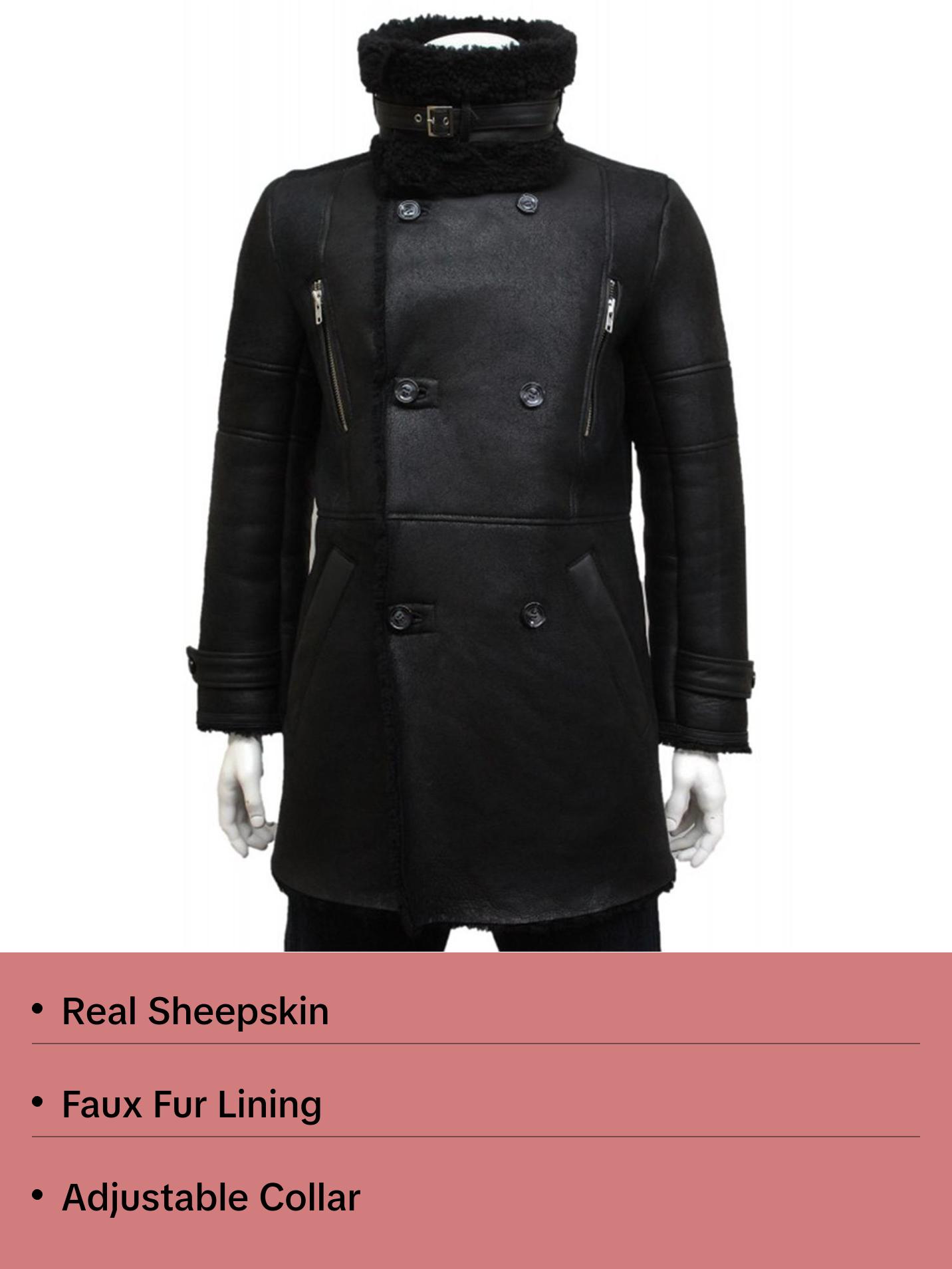 MotorCycleJackets Men's Black Foldable Notched Fur collar Duffle Coat