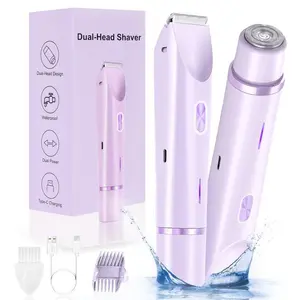 TANLOOK Bikini Trimmer for Women, 2-in-1 Electric Razors for Women with Dual Head, Waterproof Painless Bikini Trimmer & Pubic Hair Trimmer for Women, Electric Shaver for Private Area & Body Hair