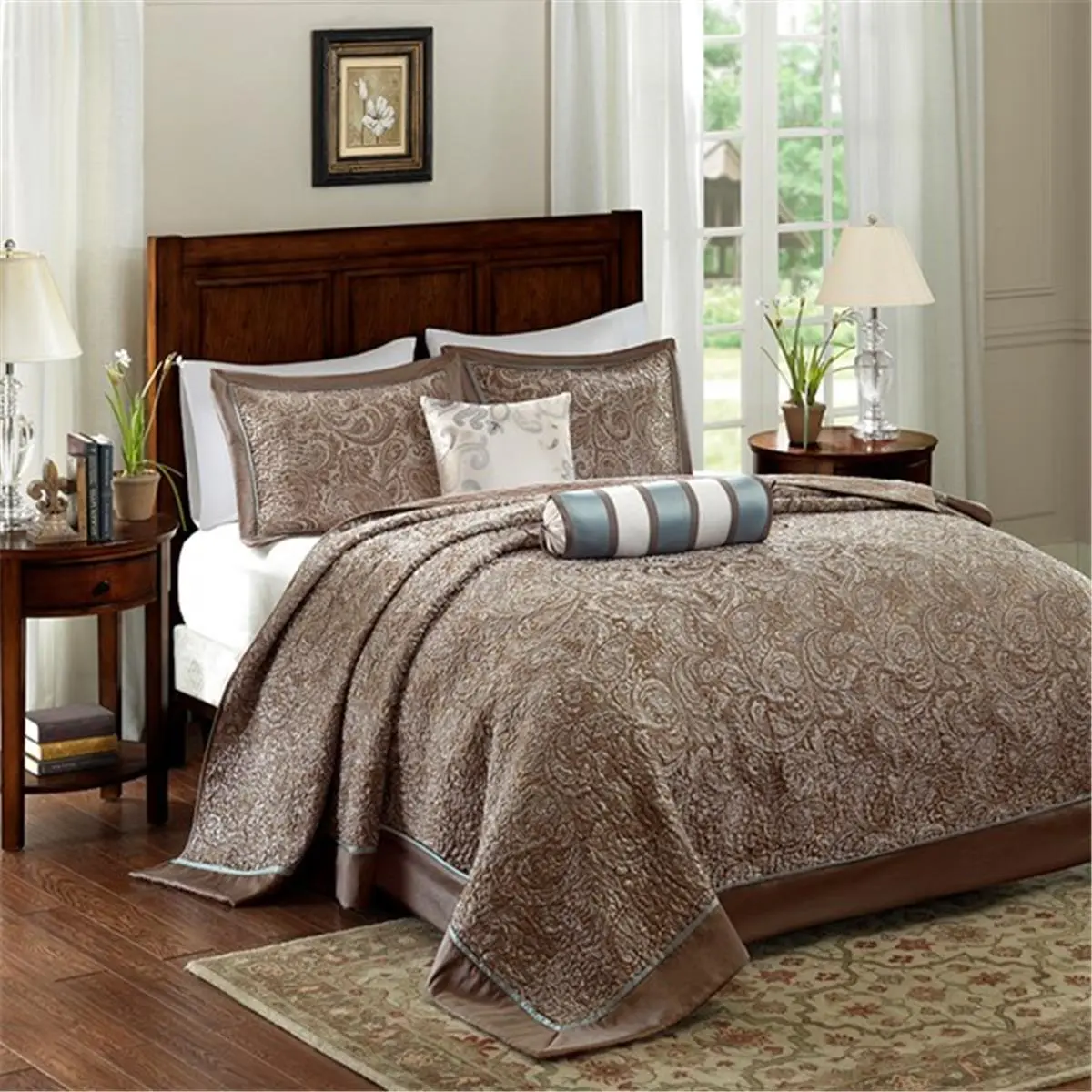 212 MAIN Aubrey Classic Soft Quilt Set Bedspread - King Size, 5-Piece Jacquard Weave Paisley Bedspreads & Coverlets, Blue Bedding with Sheen Finish That Adds Sheen, Five Pieces