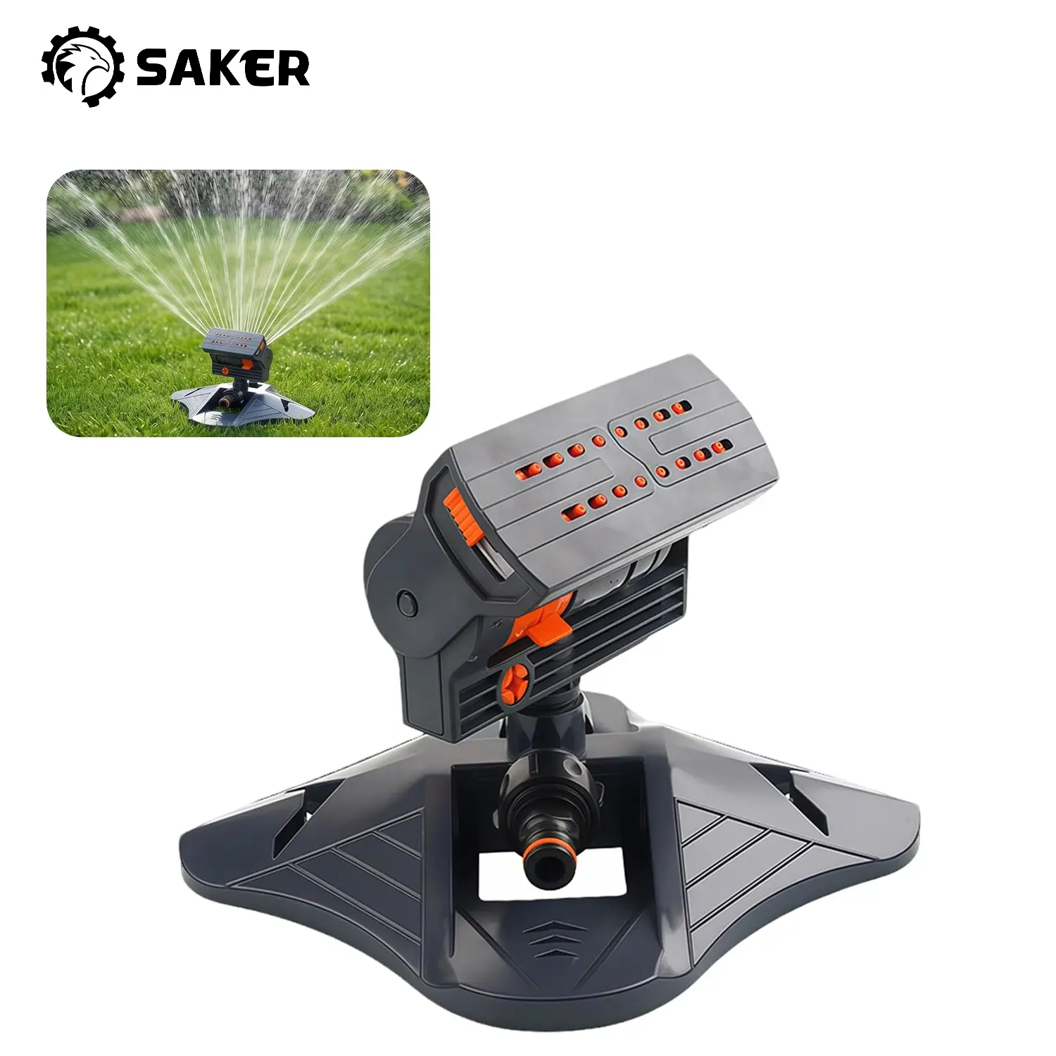 Saker 16-Hole Garden Sprinkler Head (1/2/3/4 Pack) - 180° Rotating Automatic Irrigation Device, Adjustable Spray System, No Electricity, Easy Installation for Lawn Maintenance