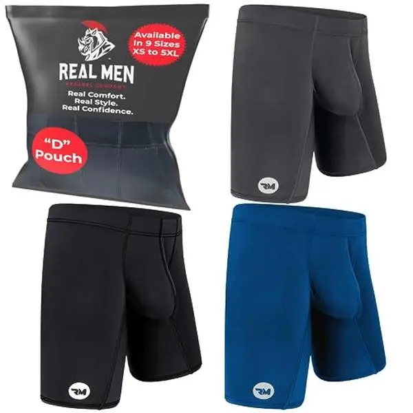 Men's 6-in Nylon 3-Pack Boxer Briefs - 3-in-1 Box Set Men's Boxer Briefs, Pinch-Free Space, Stretchy Cut Moves Freely in Workouts, Ice Silk Trunk, Blk/Blu/Gry, Sweat-Wicking, Athletic Workout Activewear