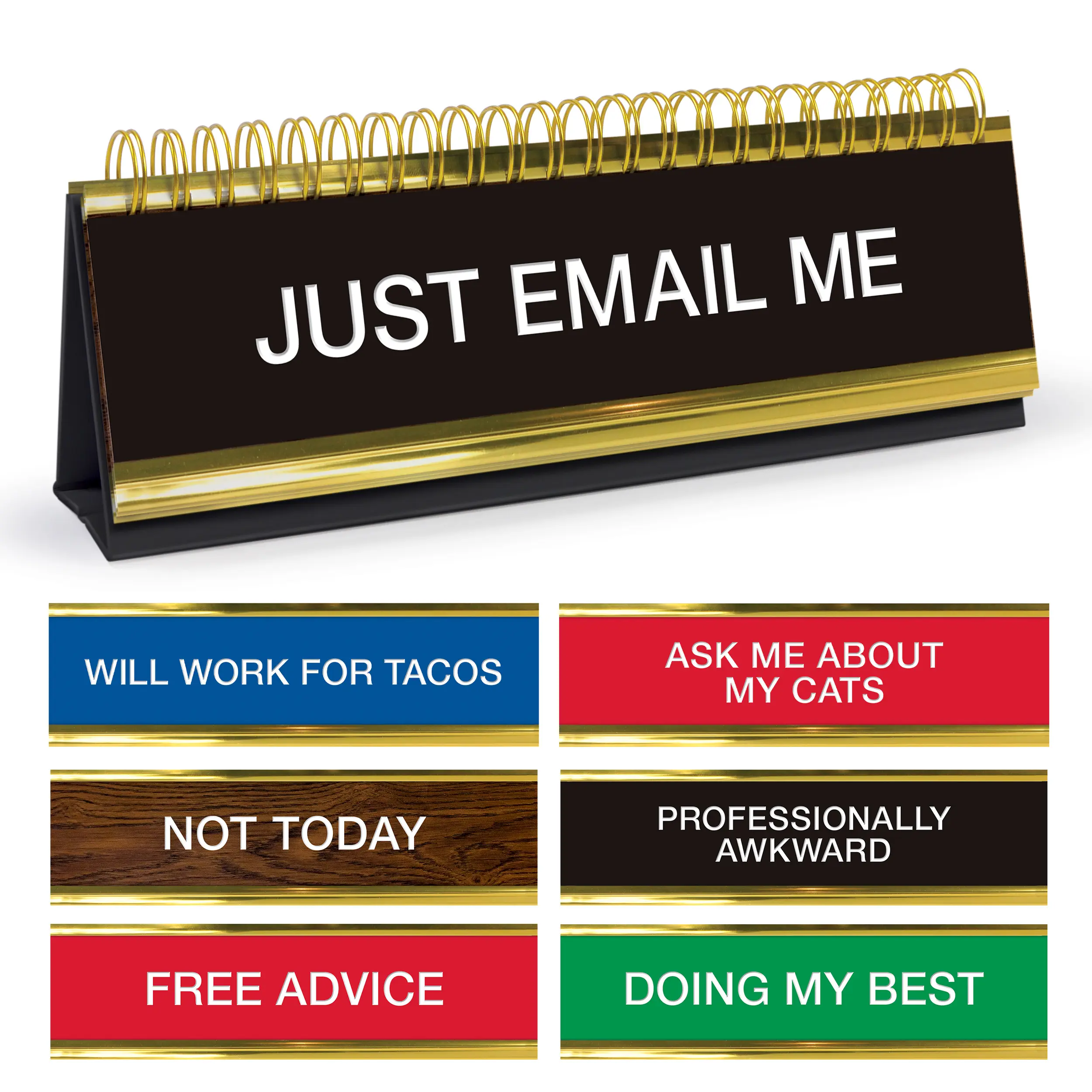 Genuine Fred DAILY DESK PLAQUE - Includes 50 Titles and Phrases for Witty Desk Decor - Changeable Desk Sign - Fun Office or Home Desk Decor – Novelty Gift for Coworkers, Friends or Stocking Stuffers