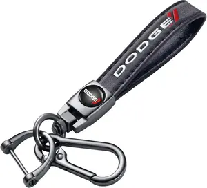 Genuine Leather Car Keychain – Durable Key Ring for Dodge Challenger, Charger & SRT, Unisex Key Holder, Perfect Family Gift, Black