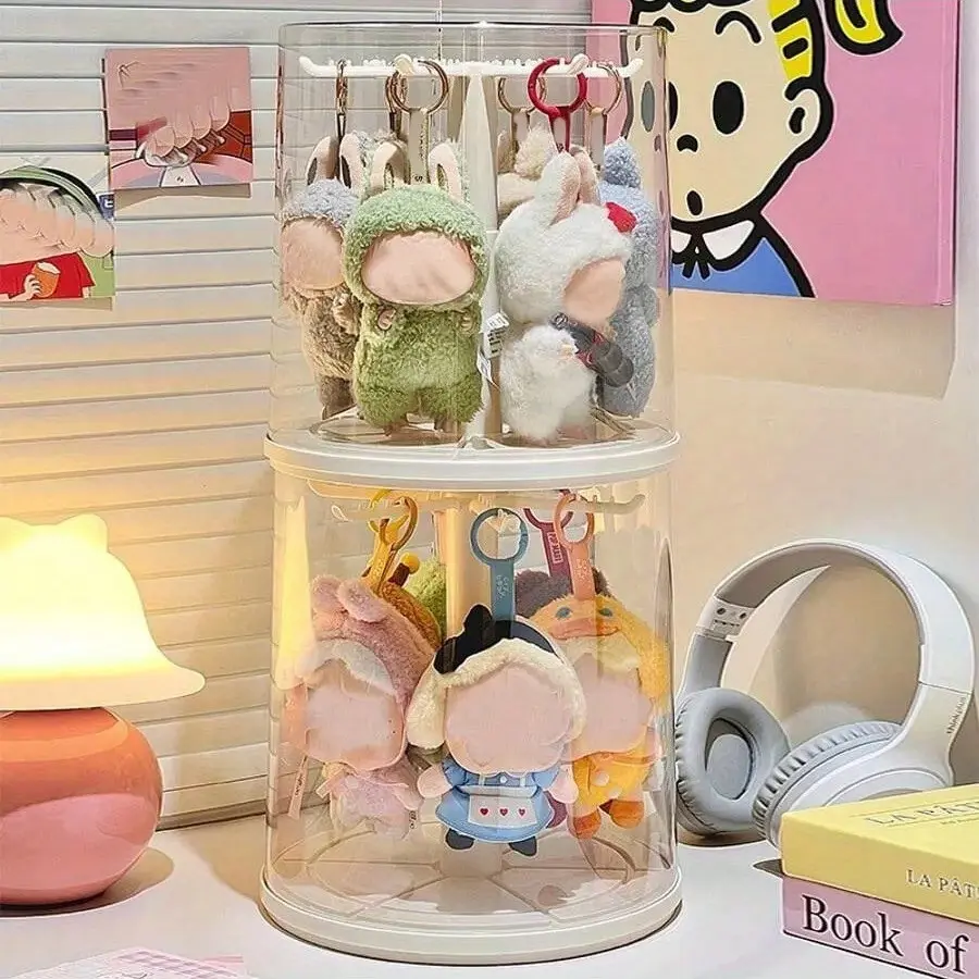 Rotating Acrylic Clear Display Case for Booster Box,Lid with UV-Resistant Protector,Stackable Storage Box and Display,Cover with Non-Slip,Luxury Doll Storage Box,Hanging Rack,for Plush Toys & Action Figure Collections collectible high capacity organizer