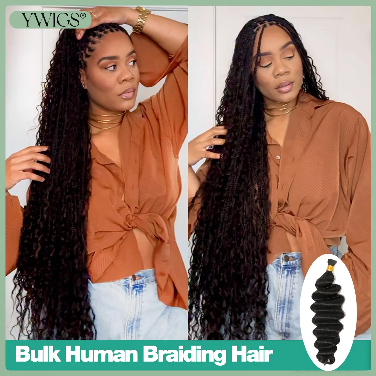 [YWIGS] Bulk Human Hair for Braiding No Wefted Natural Color - Human Hair for Boho Braids #backtoschool #backtoschoolshopping
