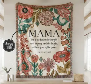 Floral Mom Scripture Woven Blanket, Mothers Day Gift, Grandma Gift