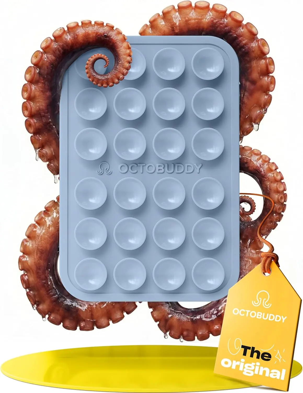 OCTOBUDDY Classic - Silicone Suction Phone Case Adhesive Mount - Hands-Free, Strong Grip Holder for Selfies & Videos - iPhone & Android Compatible - 2.25″ x 3.25″, Baby Blue
