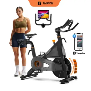 【Free Delivery】TOUSAINS Electromagnetic Spin bike for Home, Quiet Stationary Indoor Cycling Bike with App Compatibility, 300LB Capacity, Adjustable Large Cushioned Seat, LCD Display, Integrated Dumbbell Rack