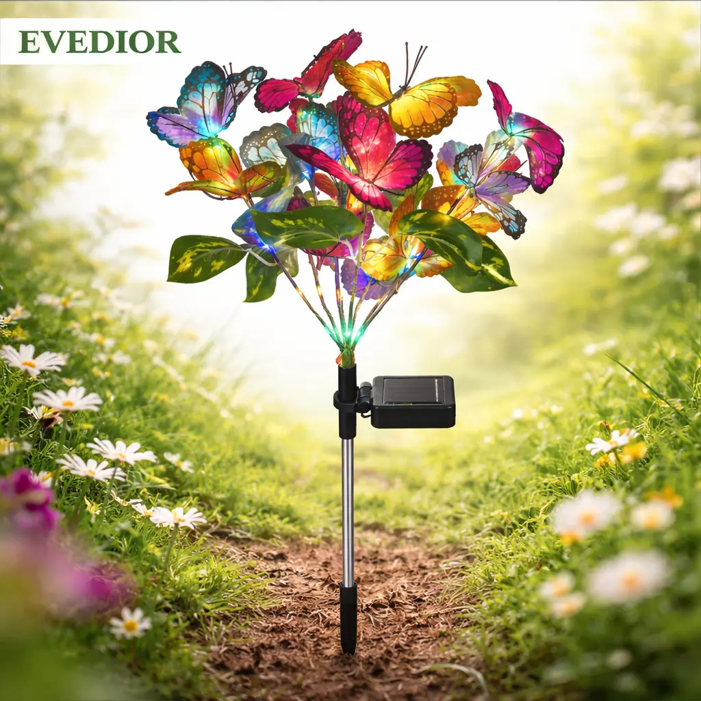 EVEDIOR 4Solar Outdoor Garden Decorative Lights 4-Pack 68 Butterfly Solar Lights with Colorful Bulbs Waterproof for Yard Patio Pathway Porch Lawn Independence Day Gifts for Women Moms