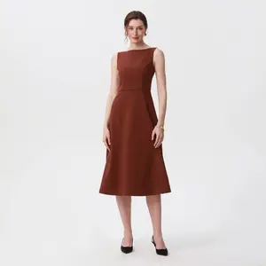 Women's Tailored Midi Dress - A New Day Brown L