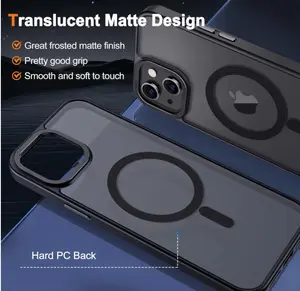 Hython Case for iPhone 14 Case Magnetic Translucent Matte Phone Cases 6.1" [Compatible with MagSafe] Thin Slim Fit Shockproof Bumper Hard Protective Cover for Women Men Girls, Frosted Black