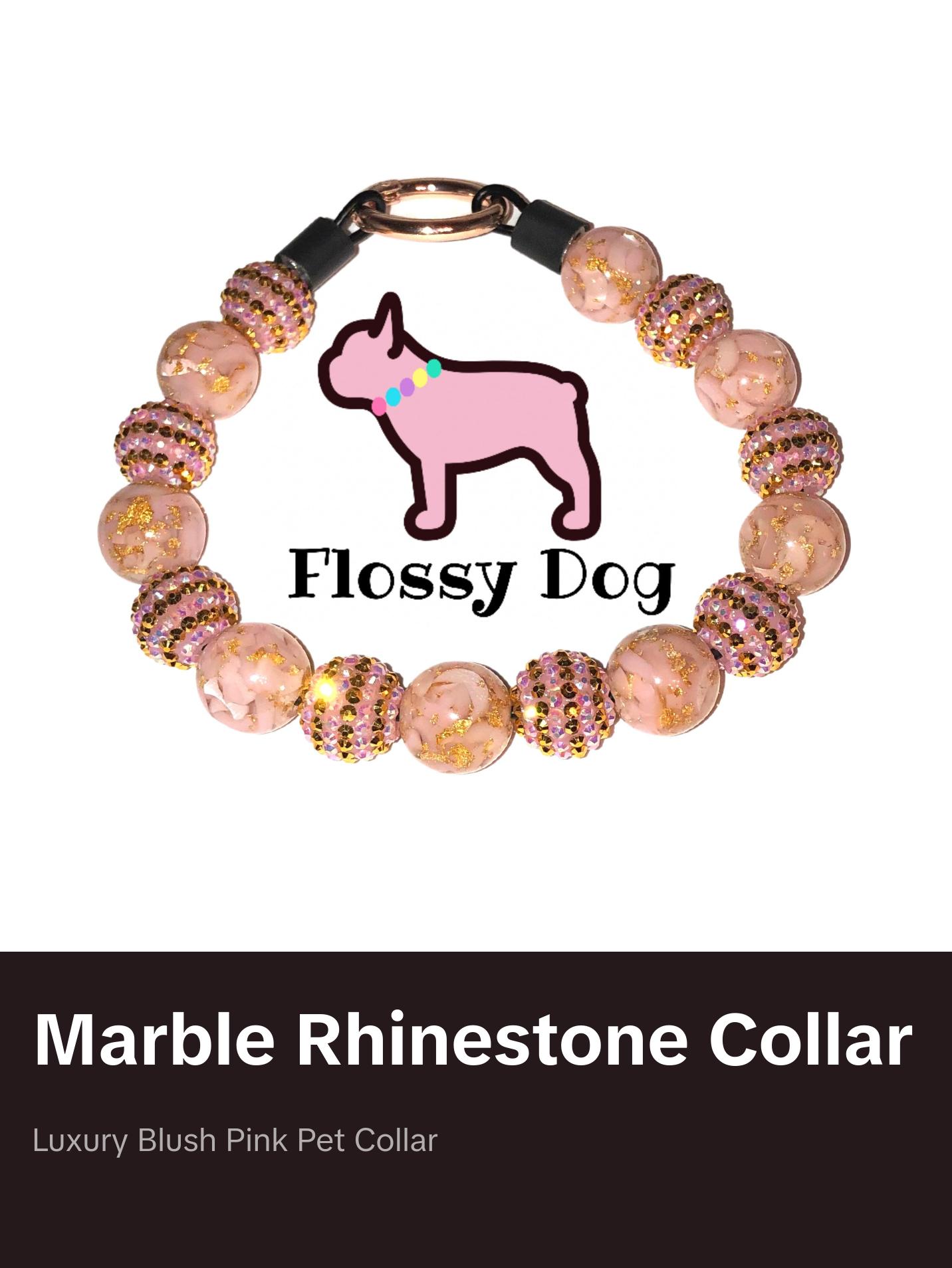 Blush Pink & Gold Marble Rhinestone Beaded Dog Collar | Durable Dog Necklace | Luxury Rhinestone Bead Collars | Pearl Collars for Pets