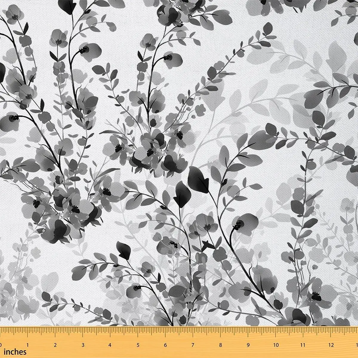Feelyou Ink Painting Blooming Flowers Polyester Fabric by The Yard - Black White, No Stretch, Soft Rustic Garden Fabric, Waterproof for Craft Art Lovers, DIY Projects, Home & Room Decor