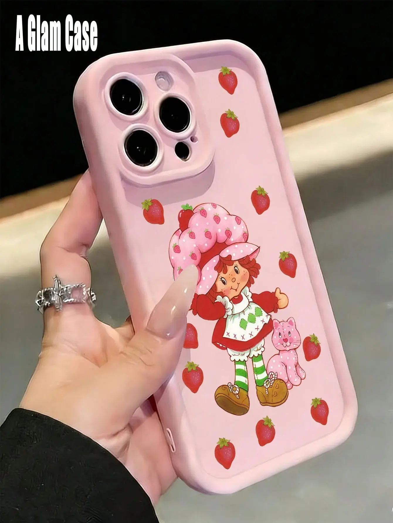 Strawberry Shortcake Cartoon Cute Fruit Cover, Pink Retro Fashionable Smartphone Case, Mobile Phone Accessories