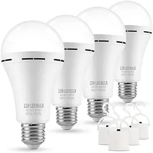 4 Pack Rechargeable Emergency Light Bulbs Battery Powered LED Light Bulb E27 12W 60W Equivalent for Home Power Outage Camping