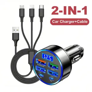 120W Fast Charging6pcs Car Charger Adapter Blocks With 3-In-1 Braided Charging Cables, Compatible With IPhone, Car Charging Set