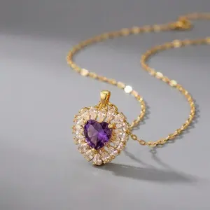 Elegant Purple Ocean Heart Necklace Titanium Steel Chain for Women Fashion Jewelry