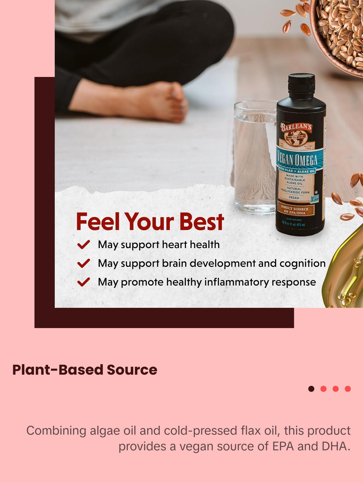 Barlean's Vegan Omega Liquid Flax and Algae Oil Plant Based EPA DHA Supplement Healthcare Fitness