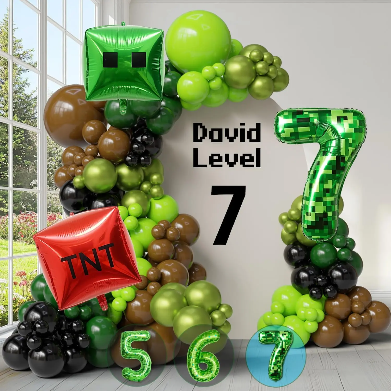 Gamer Birthday Party Decorations Green Brown Pixel Number 7 Foil Balloon Arch Kit 134 count Happy 7th Birthday For Boys Vedio  Block Party Balloons TNT Cube Foil Balloons  Night Party Supplies