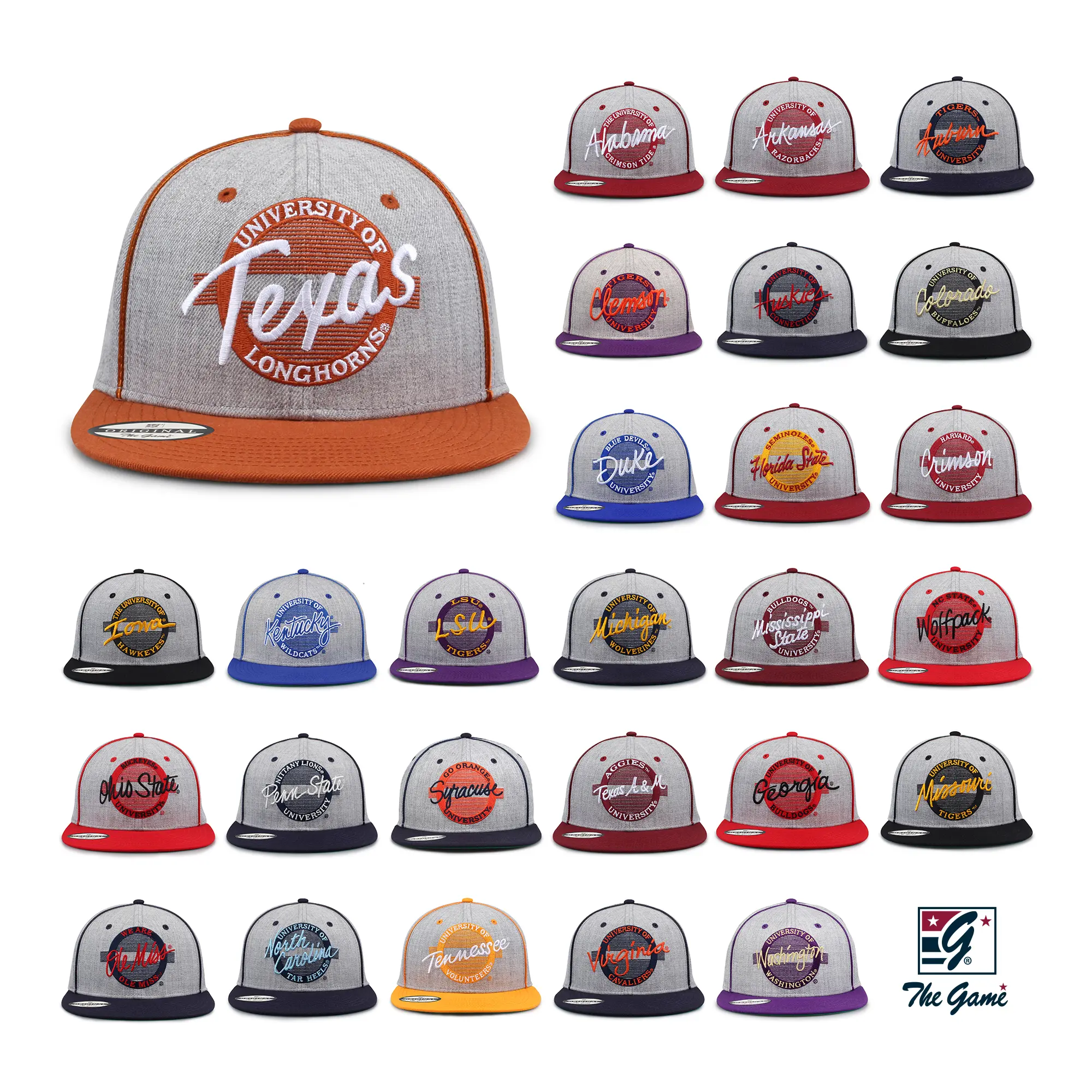 Vintage Wool NCAA Snapback Hat Collection Retro Circle Design College Hats Classic Collegiate Caps 90s Throwback Adjustable Flat Bill Wool Blend Snapbacks Embroidered University Hats The Game Retro Collection