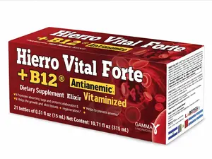 HIERRO VITAL FORTE + B12 DIETARY SUPPLEMENT 21 BOTTLES OF 0.51 FL OZ 15 ML Antianemic Iron Healthcare