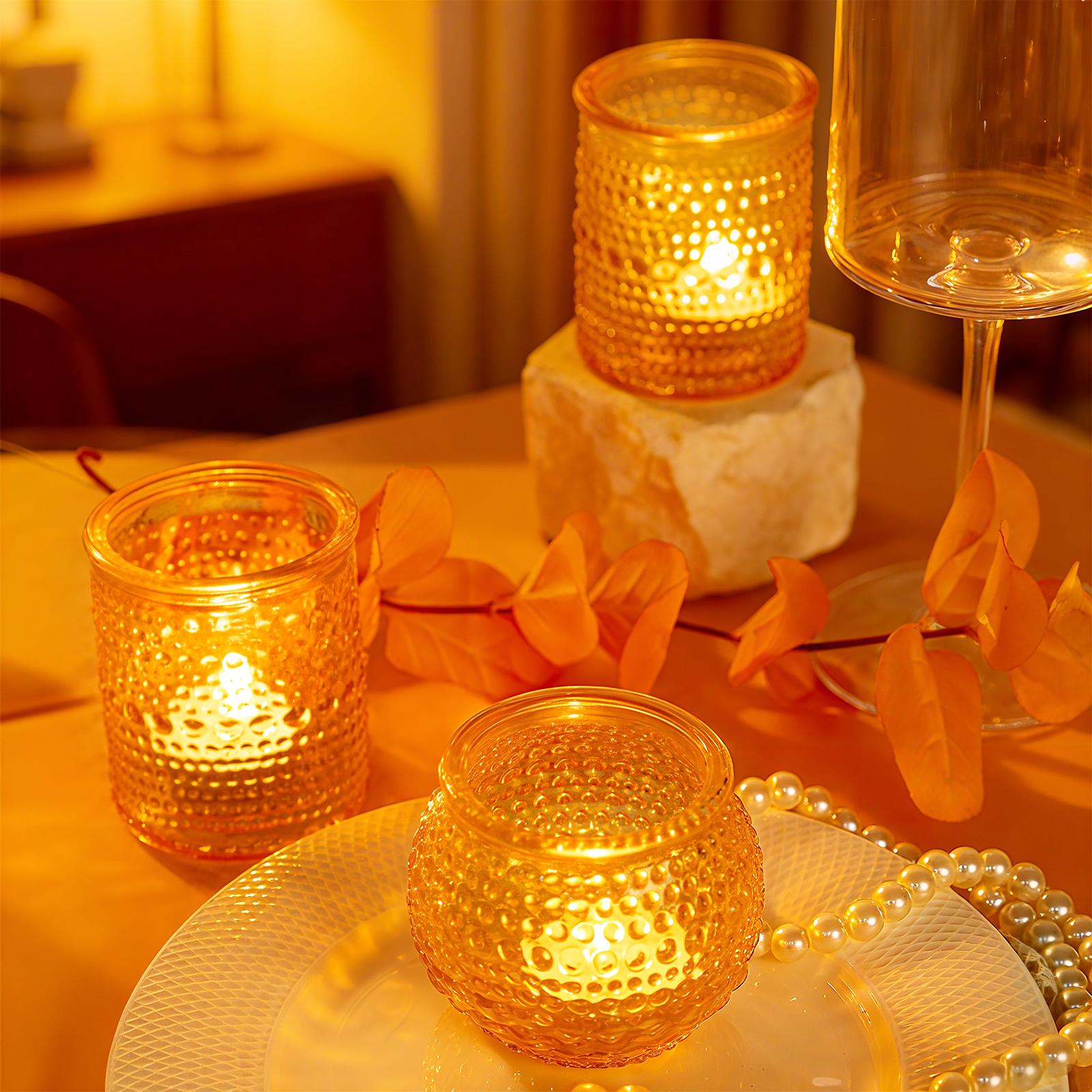 A Set of 24 Clear/ Blue/ Amber/ Green/ Pink/ Gold&Purple Candle Holders of Varying Heights, Perfect for Wedding and Home Dining Table Decorations A Set of 24 Clear/ Blue/ Amber/ Green/ Pink/ Gold&Purple Candle Holders of Varying Heights, Perfect for Wedding and Home Dining Table Decorations