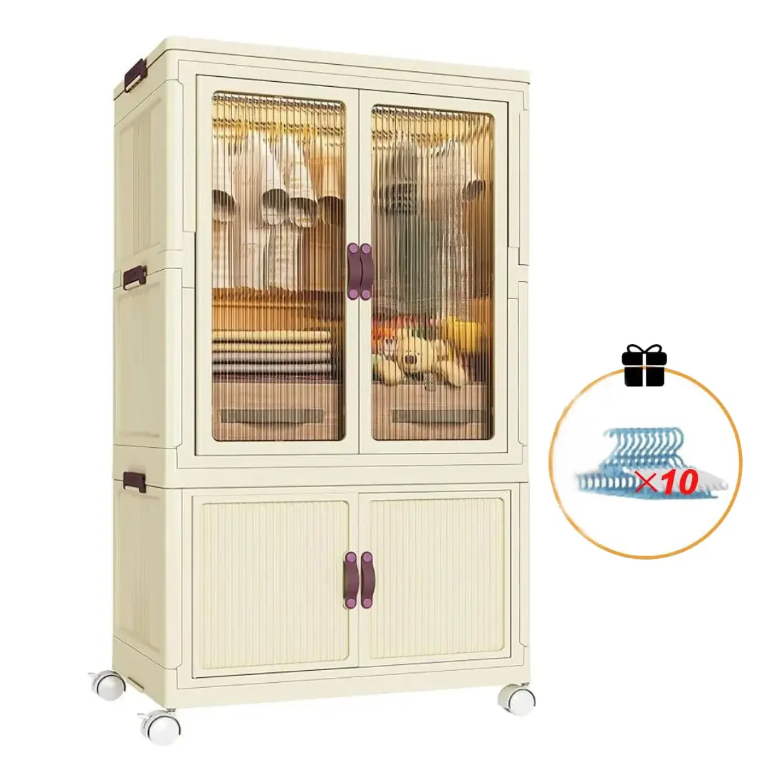 Bardrobe 25" Wide Multifunctional Organizer Cabinet - 2-Layer Folding Indoor Wardrobe, Rolling Storage Furniture with Wheels, 10-Hanger Ease, 25" Wide Access for Toys & Clothing Organization