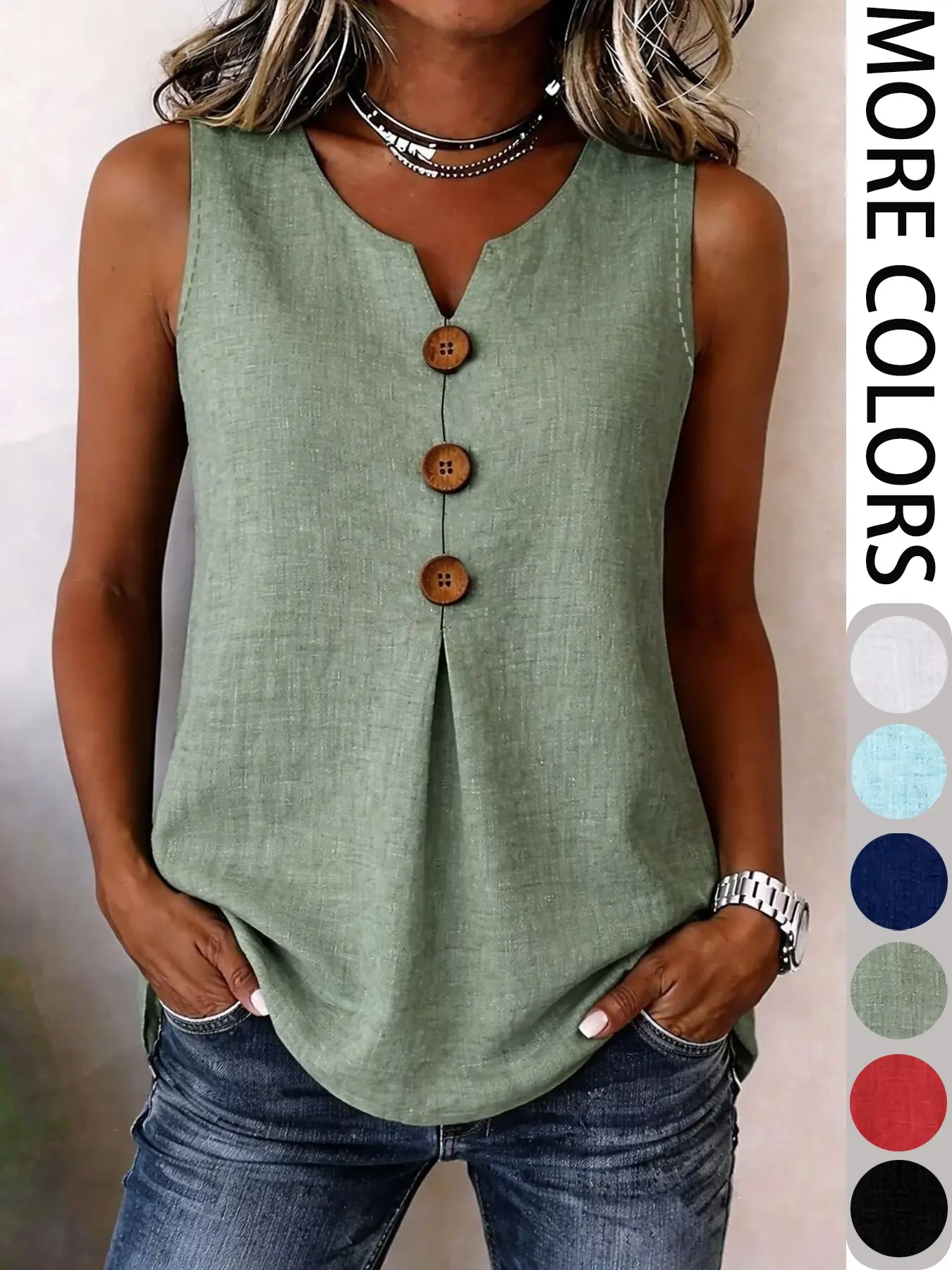 Women's Sleeveless Button Front Tank Top, Casual Basic Tanks, Comfortable Stylish Casual Blouse for Work, Vacation & Daily Wear