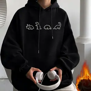 Men’s Cartoon Dinosaur Hoodie – Loose Fit Drawstring Pullover with Pockets, Casual Fall & Winter Sweatshirt for Outdoor Wear, Cold Weather Gear, Gift for Him  outfit unisex style soulja boy truck clothes gorlock destroyer shirt tshirt cotton tee