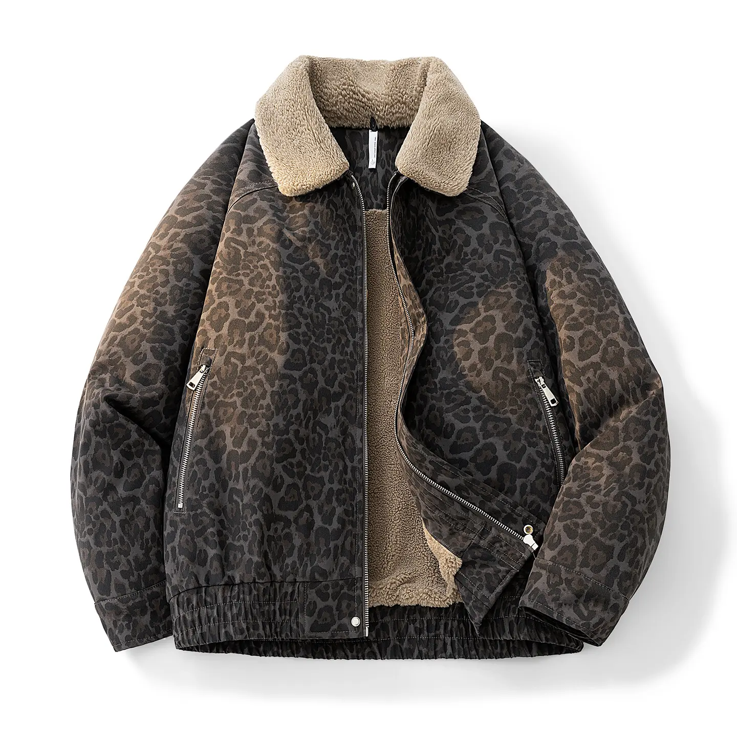 Retro leopard print jacket for men, a casual and loose fit, with Turn-Down Collar