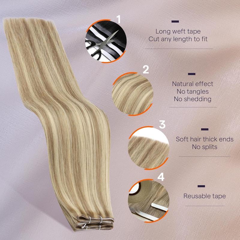 Full Shine One-Piece Tape In Weft Hair Extensions - Invisible Remy Human Hair Weft for Women 50G- Straight & No Glue Fringe - Salon-Quality Hairpiece TikTokShopBlackFriday