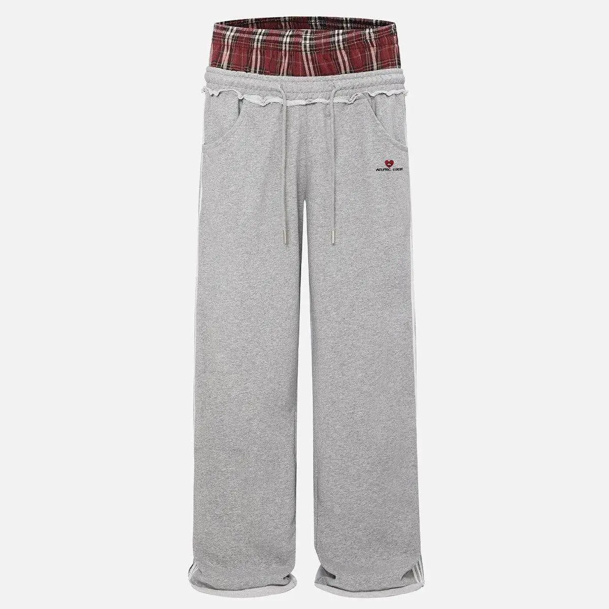 Aelfric Eden Loose Plaid Patchwork Double Waist Baggy Wide-Leg Joggers, Fashion Activewear Sportswear with Pockets, Drawstring Elastic Waist Unisex Stripe Vintage Casual Streetwear Sweatpants, Baggy Pants