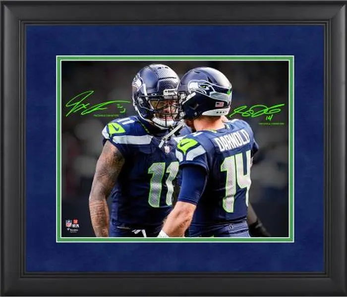 Sam Darnold and Jaxon Smith-Njigba Seattle Seahawks Framed 11" x 14" Spotlight Photograph - Facsimile Signature