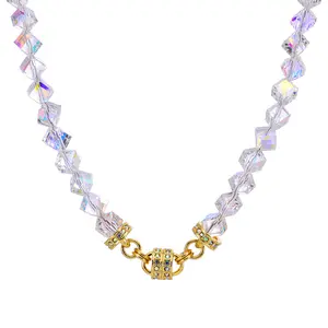Hollywood Crystal Magnetic Necklace (Goldtone/Crystal Aura Borealis)