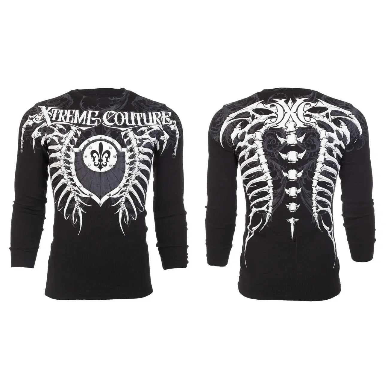 Xtreme Couture Men's Vertebrae Graphic Thermal Pullover - Long Sleeve Fashion Cotton Crew Neck T-Shirt, Vertebrae Print, Menswear, Thermal Tee, Casual, Longsleeves, Front/Back Print, All Seasons