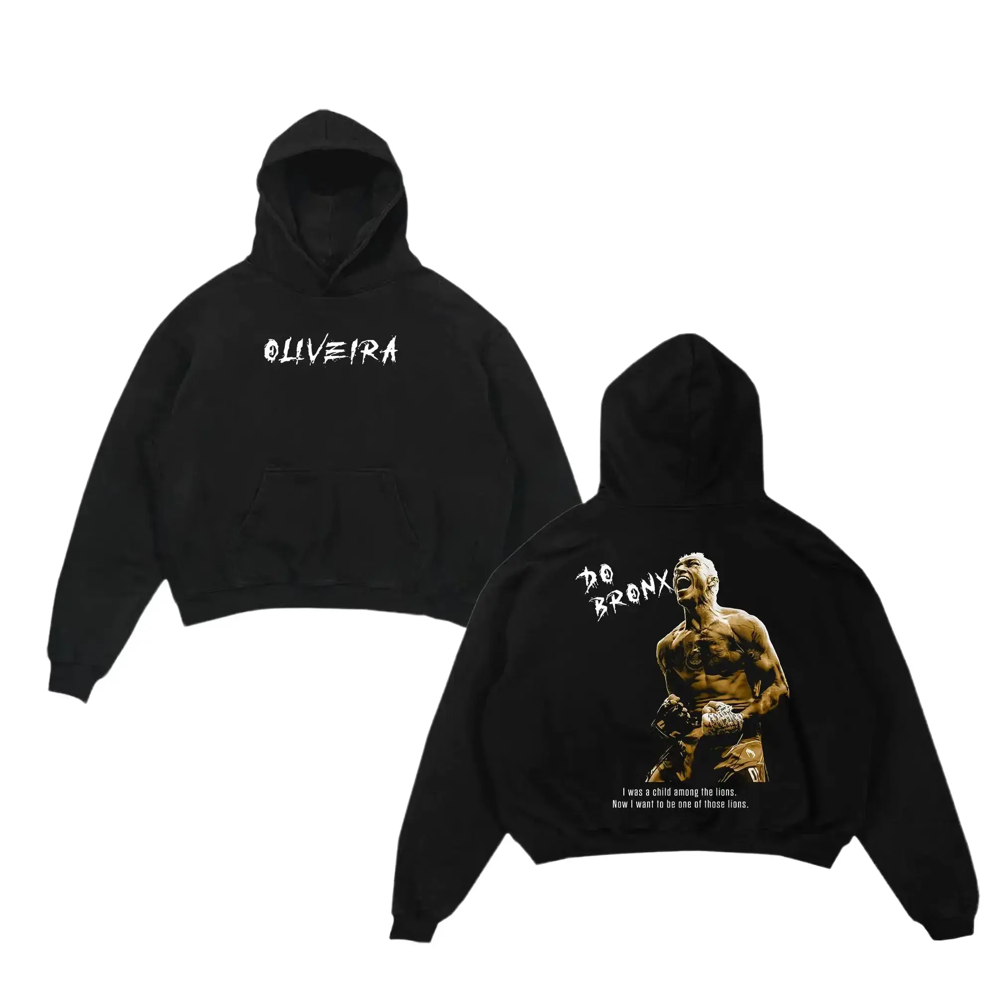 UFC Fans' Classic Heavyweight Graphic Hoodie - Retro 90s Charles Oliveira Do Bronx Print, MMA Sports Crew Neck Sweatshirt, Casual Long Sleeve Clothes