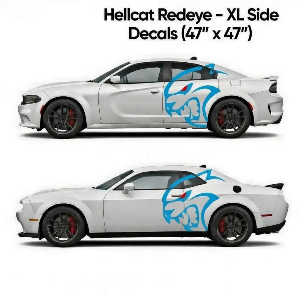 Hellcat Redeye Savage Big Cat Head Rear Side Decal Kit for Dodge Challenger & Charger (Left & Right Pair) – XL Vinyl Car Stickers for SRT, Hellcat Models – Weatherproof, UV-Resistant, Fade-Resistant, Easy Apply Muscle Car Exterior Mod