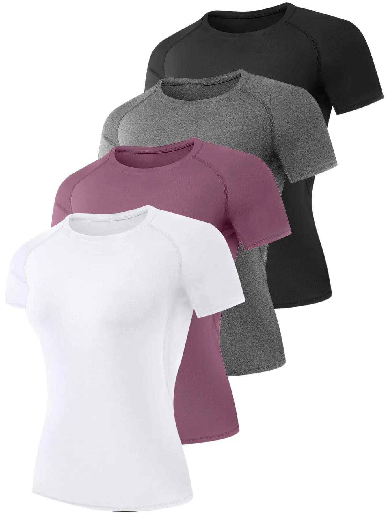 4 Packs Women's Compression Shirt Running Athletic T-Shirts Workout Tops Baselayer Short Sleeve Yoga Gym Sports Gear,summerwins
