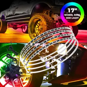 17"  Wheel Lights,Brighter RGB Dream Chasing LED Rim Lights with App & Remote Control,  Waterproof &Dustproof, Reinforced Aluminum Ring Compatible with Various Trucks SUV Car（4PCS）