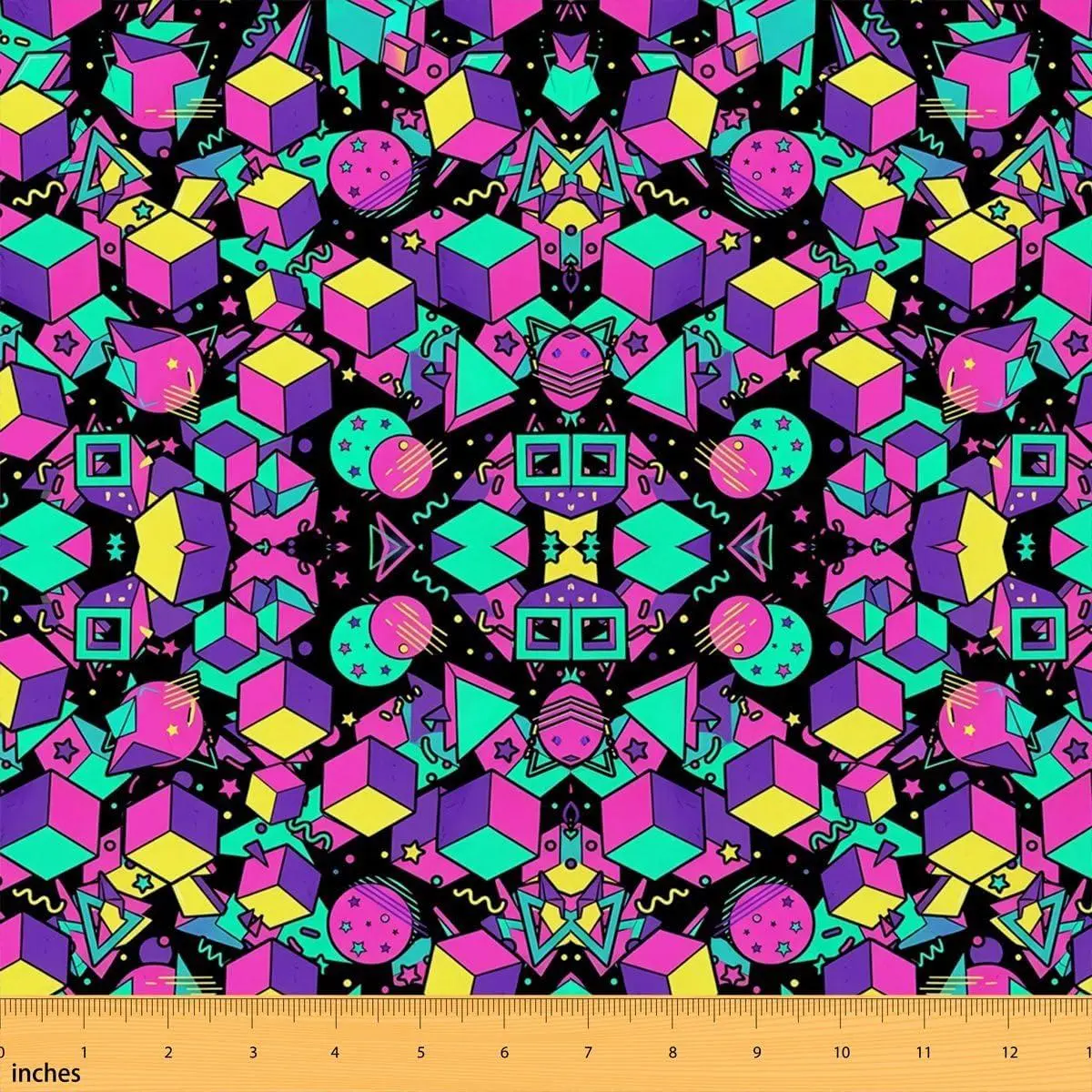 Feelyou 80s-90s Retro Memphis Geometric Polyester Fabric by the Yard, Vibrant Waterproof Soft Flannel Upholstery Fabric for Chairs, Home Room Decor