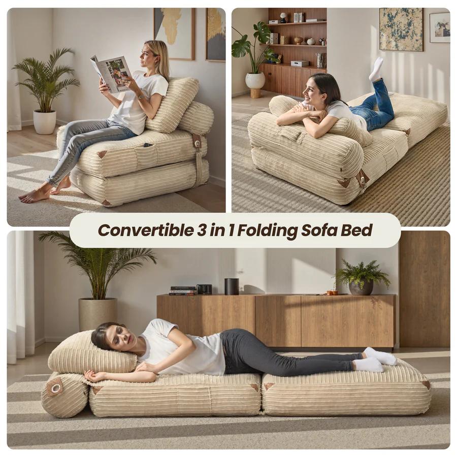 OOSWIFT 3 in 1 Convertible  Folding Sofa Bed, Convertible Sleeper Chair with Pillow Foldable Mattress with Back Support Upholstered Soft Couch Reclining Sectional Sofa Sofa Sets