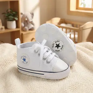 Baby Canvas Sneakers for 0-18 Months Comfortable Soft Infant Shoes for First Walkers Cozy Lightweight Footwear for Tiny Feet Indoor Outdoor High Tops Toddler Non-Slip Unisex Sneakers for 0-1.5 Year Olds