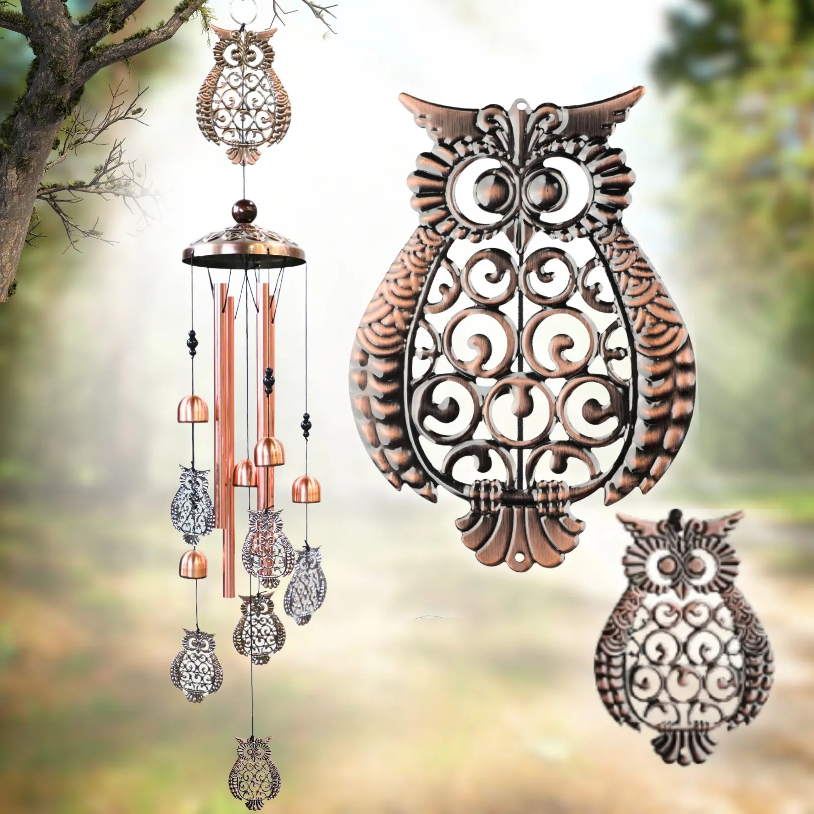 Aluminium Owl Wind Chime for Outdoor - metal Windbell Hanging Ornament Decor,Animal Wind Chimes for Garden Home Yard patio Decoration,Festival Memorial Gifts