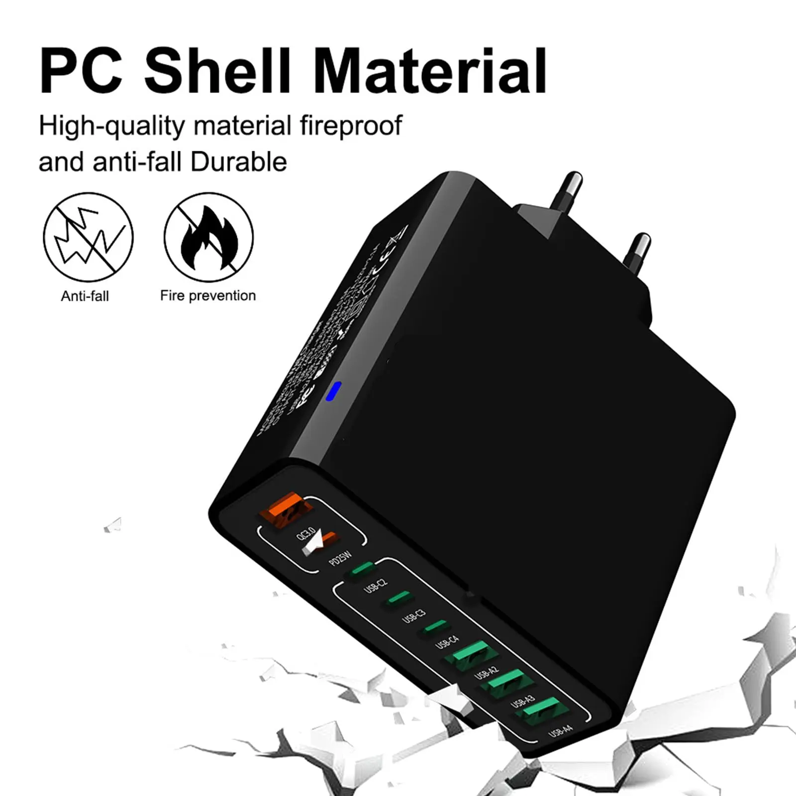 8-in-1 Waterproof Quick Charge USB Phone Charger Plug - 4 Type-C, 4 USB Ports Multifunctional Charging Station, Portable Solution for Mobile Phones, Smartphones & Devices, Travel-Friendly Adapter for Home, Office Use
