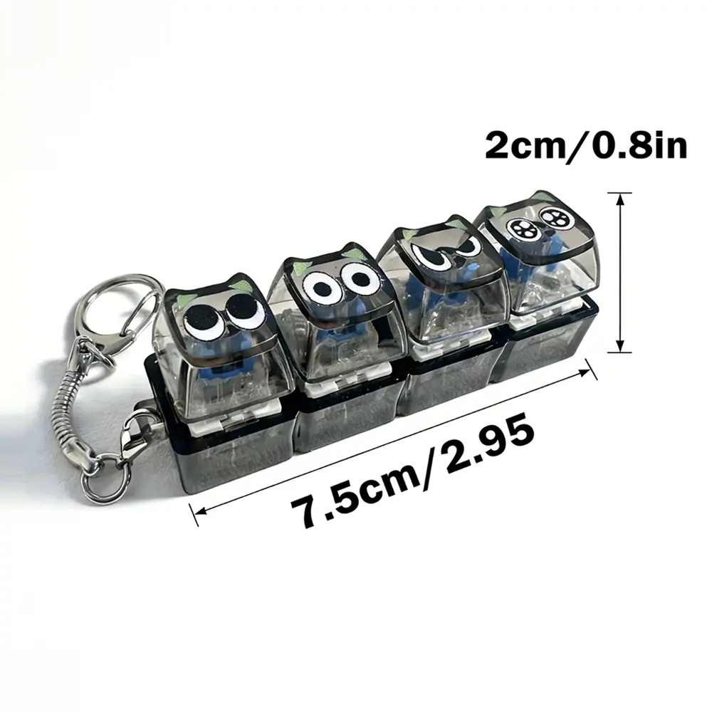 Elegant LED Light Glowing Mechanical Keyboard Fidget Toy Keychain - 4-in-1 Decompression Button with Crystal Keycaps, Portable Stress Reliever, Fidget Keyboard Clicker Anxiety Gadget