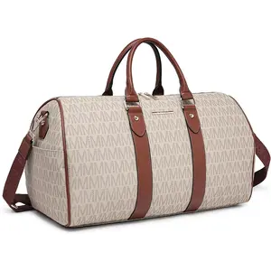 Women PU Leather Monogrammed Duffel Bag for Men- Scratch-Resistant Waterproof, Multi-Pocket Design, Large Capacity Carry-On for Gym Yoga Work Travel Weekender